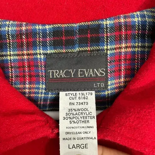 Tracy Evans VTG Jacket Women L Red Wool Blend Flannel Lined Full Zip