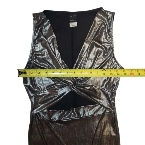 Privy shiny glittery metallic gunmetal liquid silver dress size Large
