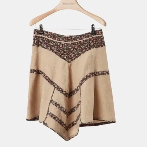 Isabel Marant Neutral Marta Linen Floral Patterned Mini Skirt