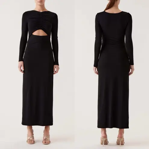 Sophie Rue Stella Ruched Jersey Maxi Dress Long Black Cutout Stretchy NWT Size M