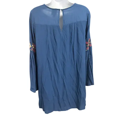 Francescas Blue Rain Embroidered Bell Sleeve Tunic Top Womens XS NWT