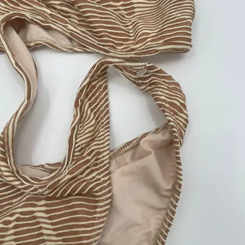 Pretty Little Thing  Swimsuit Size 12 NWT Cutout Textured Cream Contrast Beach Swim