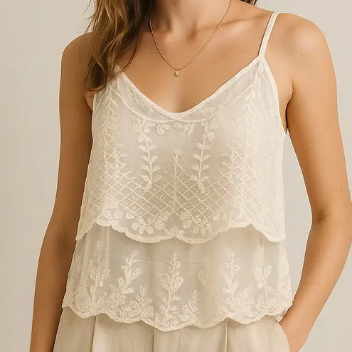American Eagle  Outfitters Cream Sheer Lace Cami – Boho Vintage Festival Style