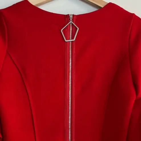 IC COLLECTION Red Scuba Knit Ruffled Balloon Sleeve Red Sheath Dress Size XS NEW