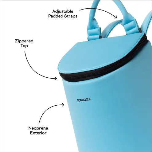Corkcicle Eola Blue Bucket Cooler Wine Bag Neoprene Insulated Backpack Cooler