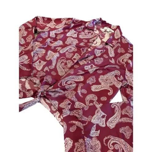 Honey Punch  Burgundy Paisley‎ Print Wrap Tie Crop Top