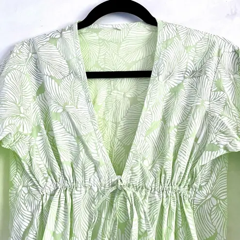 Tropical Swim Cover Up S/M Leaf Print Light Green Sheer Vacation Blogger Trip