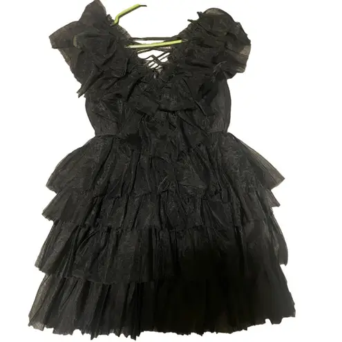 White Birch Tulle Dress Medium Corset Ruffle Elegant Cocktail Dark Romantic Chic