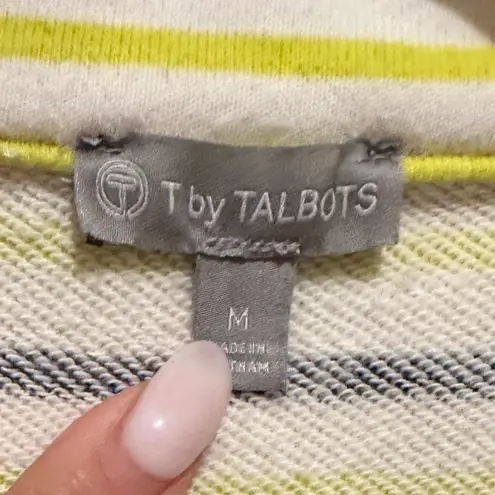 Talbots  STRIPE CLASSIC FRENCH TERRY HALF ZIP COTTON WHITE GREEN BLUE PULLOVER M