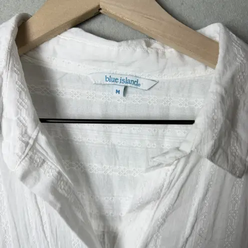 Blue Island White Long Sleeve Gauze Tunic Beach Swim Cover Up Top 100% Cotton M