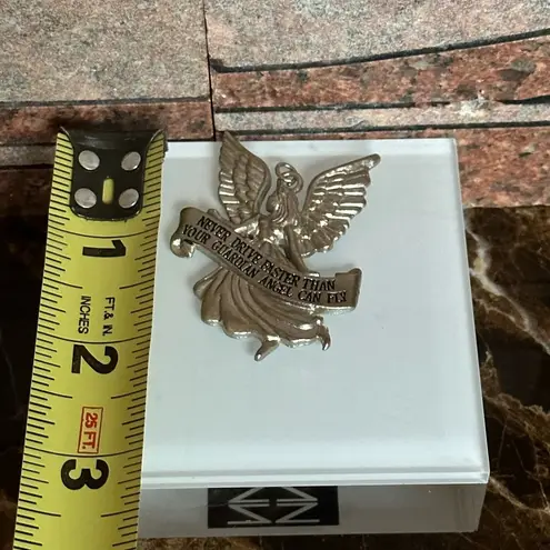 Pewter Guardian Angel Never Drive FasterThan Your Guardian Angel Can Fly Pendant Silver