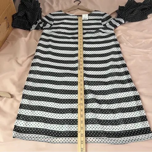 C Est. 1946 Chiffon Striped Polka Dot Dress Ruffled Flare Sleeves NWT Size XS Black