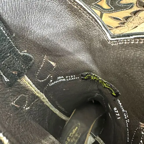 J.B. Dillon Calf Pointed Toe Black Gold Cowhide Leather Western Cowboy Boots 7.5