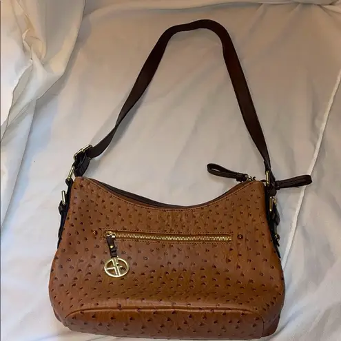 Giani Bernini Brown Shoulder Bag with Textured Leather and Gold Accents