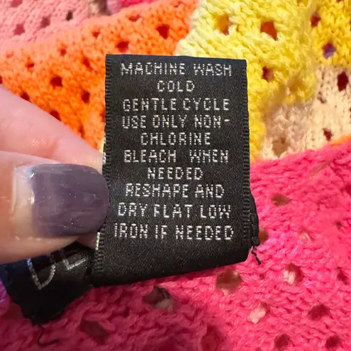 Design 365 Striped Crochet Tank Top Colorful Summer Beach Cover Up M Y2K Pink Size M