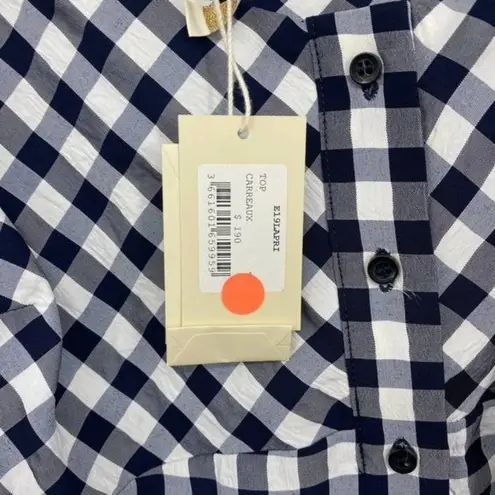 Maje Women's Lapri Cold Shoulder Gingham Blue White Crepe Crop Top New