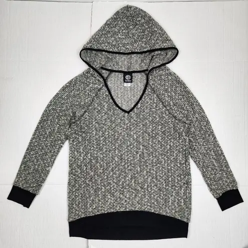 Bobeau Knit Hooded Sweater Sage Green Black Trim Semi-sheer Size M