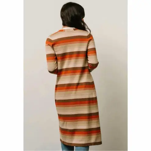 Lush Clothing Lush Striped Duster Cardigan Sweater Tan Brown Orange Small Midi