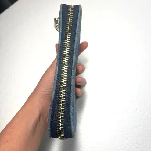 Aimee Kestenberg Denium Patchwork Zip-around Wallet Blue Leather Suede