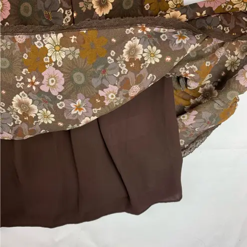 Wilfred size small grace midi sun dress brown white floral square neck boho