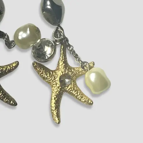 Vintage Under the Sea Dangle Earrings Starfish Embedded Rhinestones Gold/White Gold