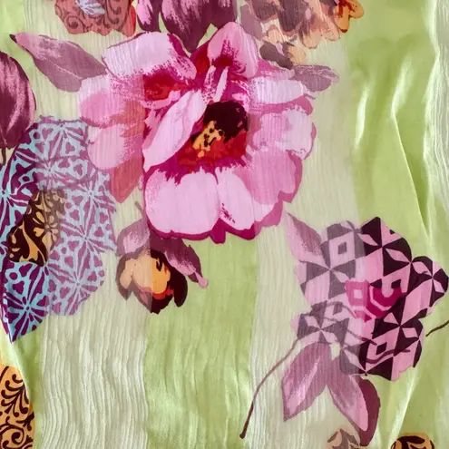 90s Vintage Marcrozier Paris Floral Print Silk Oblong Scarf Wrap, Green & Pink