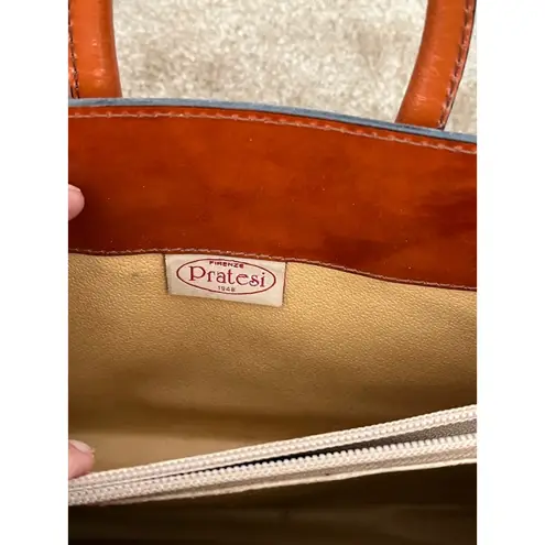 Pratesi Firenze Italian cognac Leather square Satchel Brown cross body bag
