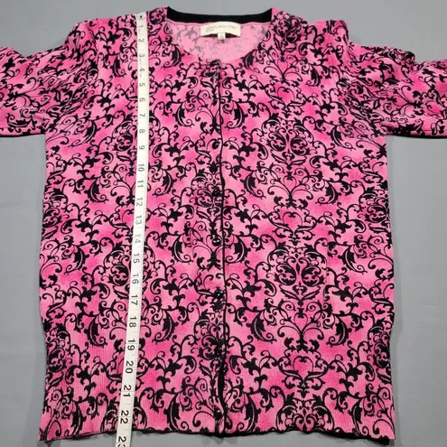 Jones New York  Women Shirt Size M Pink Preppy Floral Knit Button Up Long Sleeves