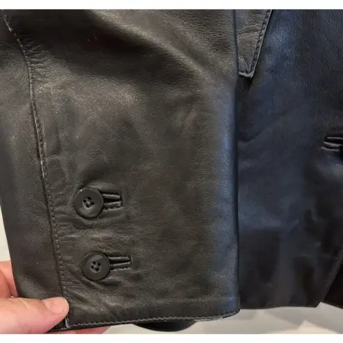 Gap ‎ Black Leather Jacket Button Front Flap Pockets Women’s Size M