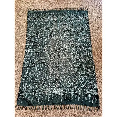 Boho Beachy Green Tie Dye Leaf Fringe Sarong or Beach Blanket