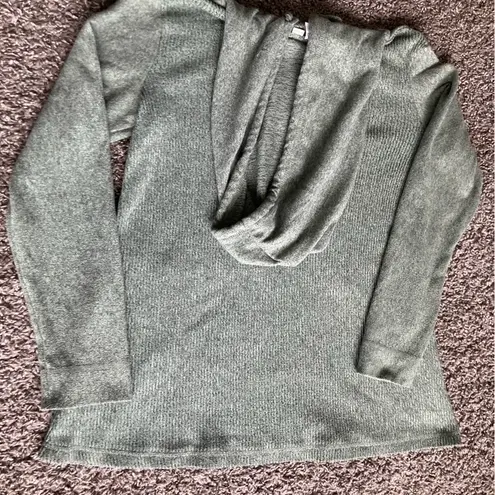 Green Polo Collar Ribbed Hoodie Size L