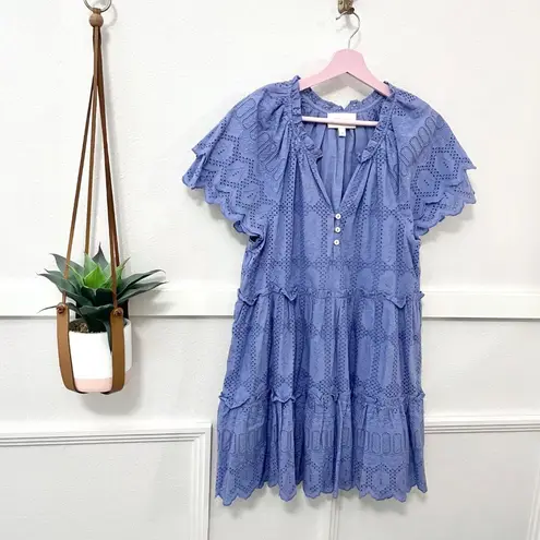 Cleobella Alma Embroidered Pointelle Mini Dress Sky Purple Size M