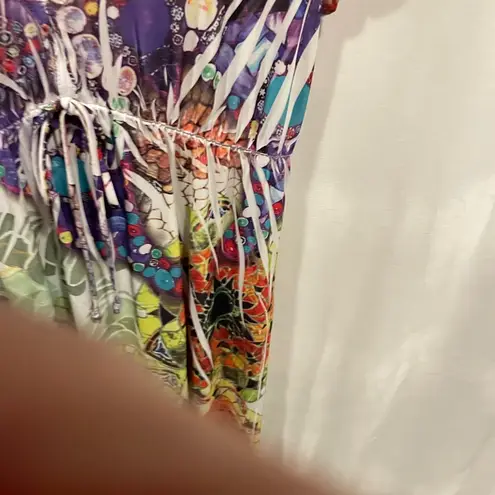 Moa Moa Y2K style babydoll cap sleeve festival dress stretchy kaleidoscope