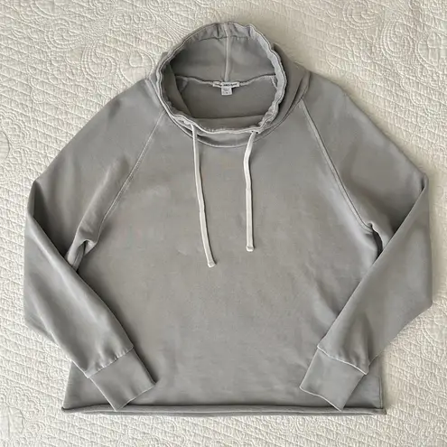 James Perse Standard Gray Funnel-Neck Drawstring Sweatshirt Raw Hem Women’s S