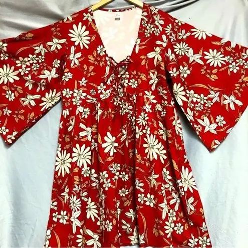 None No brand small Boho, wide sleeve, baby doll type, red orange cream flowers