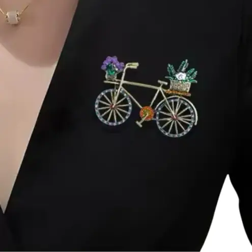 Vintage Bicycle Brooch Pin Inlaid with Shiny Rhinestones for Women Ladies Daily