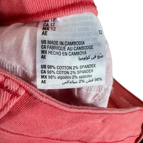 Style & Co Cotton Coral Pink Cherry On Top High Rise Curvy Capri Jeans Size 12