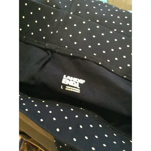 EUC Land's End Nautical Shore Navy white Capris Large L Polka Dots Stretch Blue