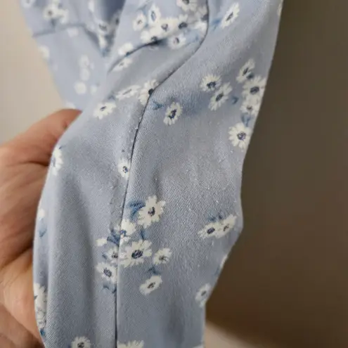 French Grey Floral Light Blue Sundress Mini Sleeveless Large Womens Lightweight