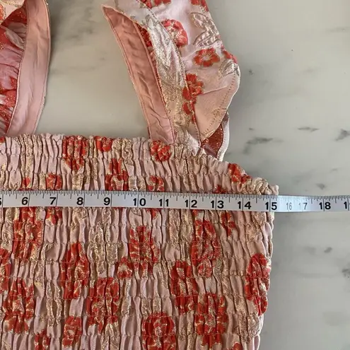 Lulus Womens Floral Smocked Crop Top Small Dusty Pink Gold Metallic Ruffle NEW