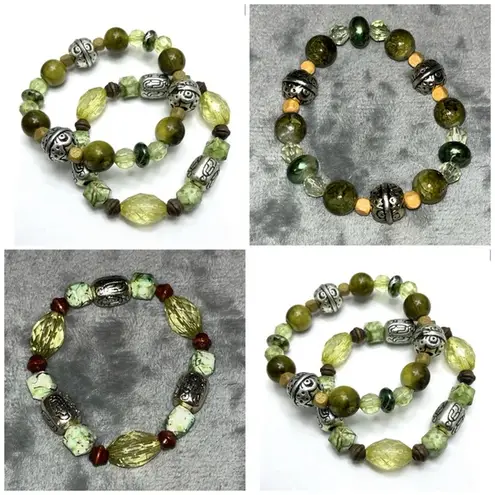 NEW! Sugar NY Vintage Green Stretch Beaded Bracelet Set