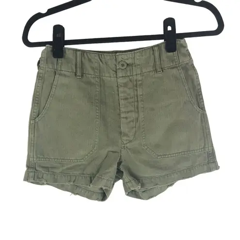 RE/DONE Womens 50s Military Shorts Button Fly Olive Green 24