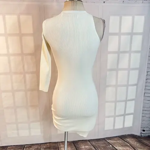 IRO Aurora white one sleeve ribbed bodycon mini dress size xxs