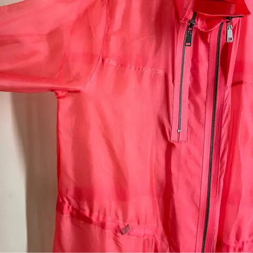 Elie Tahari Molly Silk Coat Lightweight Sheer Parka / Trench Jacket Pink size L