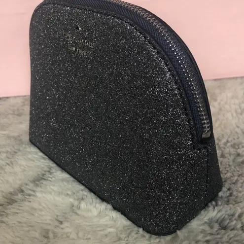 Kate Spade  Glitter Dome Cosmetic Case • Black Sparkle Makeup Bag NWT