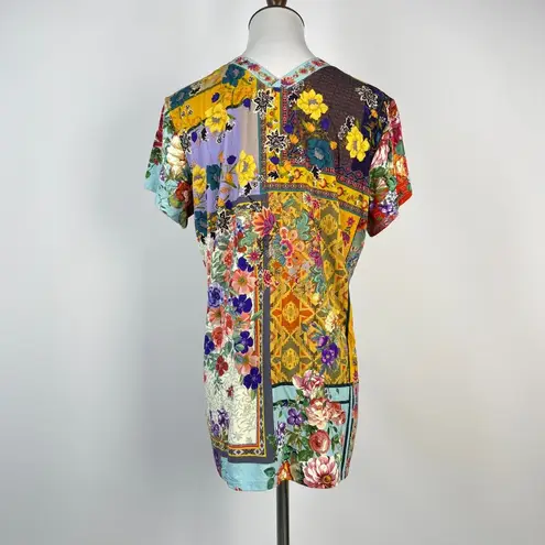 Johnny Was NWOT  Otti Multi Floral Button Neck Tee Shirt Blouse Size S