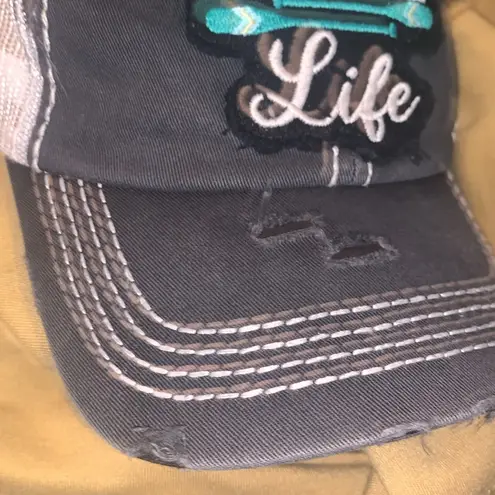 LAKE LIFE Distressed Summer Mesh Snap Back Truckers Hat Ball Cap One Size Gray