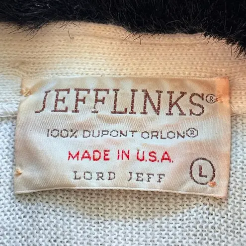 Vintage 70'S JEFFLINKS Acrylic Faux Fur Collar Knit Cardigan Made in USA Large