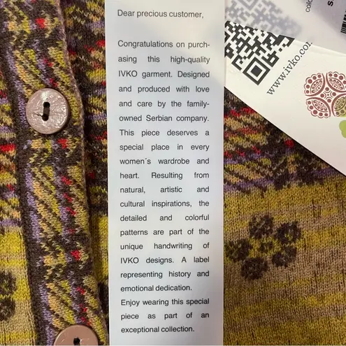 Flavored Tartan wool cardigan Float floral brown lavender red orange yellow tan Size M