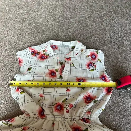 Sweet Rain Women’s White Pink Floral Checker Print Short Sleeve Mini Dress Small